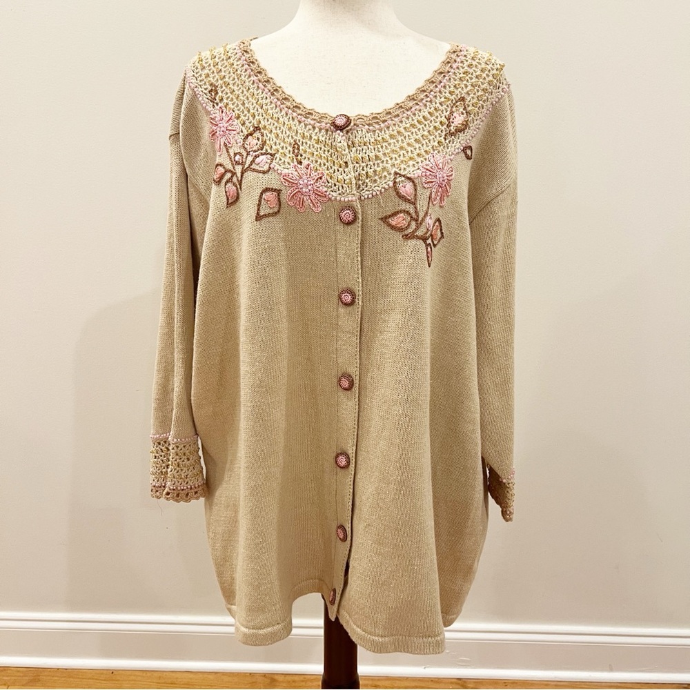 Storybook Knits Cardigan Women 3X Crochet Embroidered Floral Cottagecore Granny